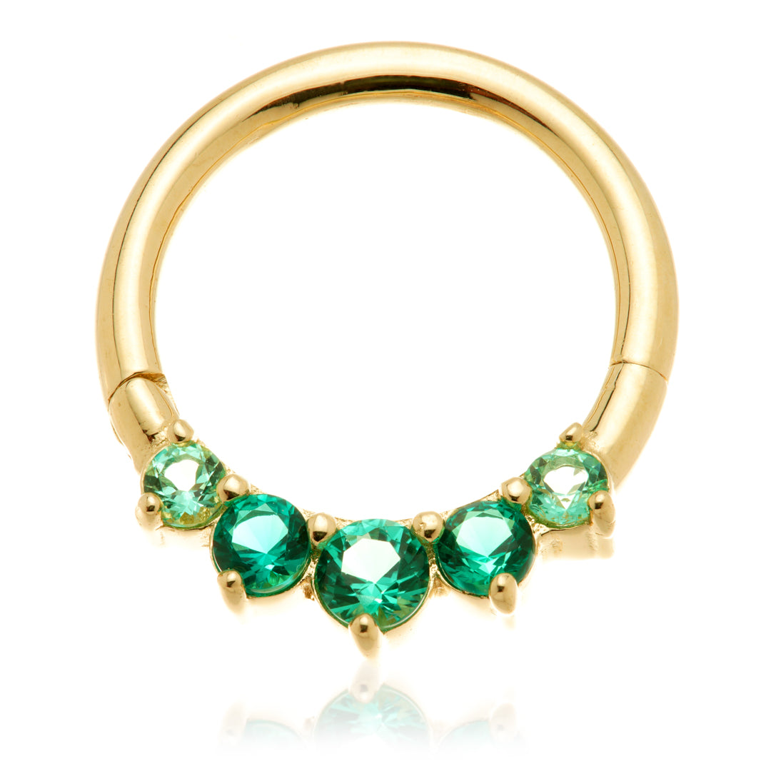 Vivien - 14ct Gold Front Facing Emerald Hinge Ring