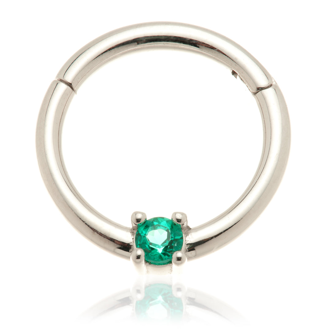 Quinn - 14ct Gold 2mm Emerald Prong Set Hinge Ring