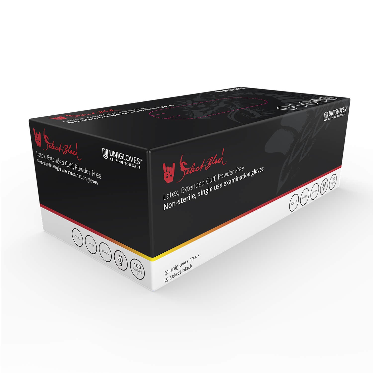 Unigloves Select Black Long Cuff Latex Powder Free