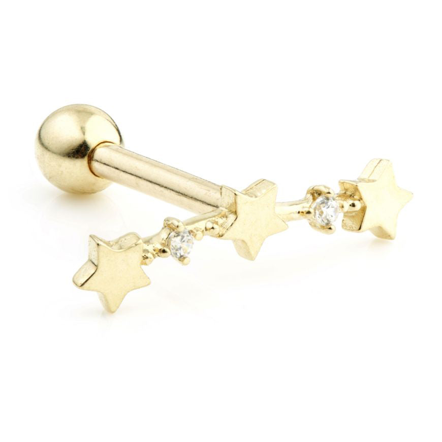 14ct Gold 4 Gem Star Crescent Barbell Earring