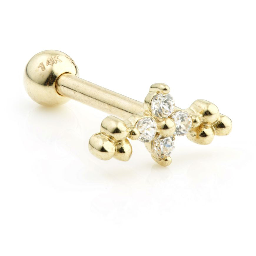 14ct Gold Gem Flower Barbell Earring