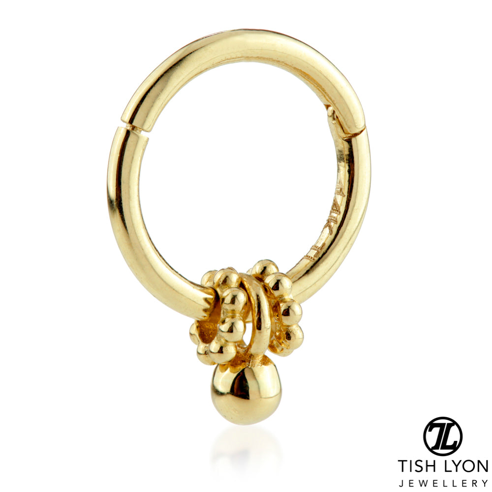 Gold Hinge Segment Ring with Bead-Ball Charms