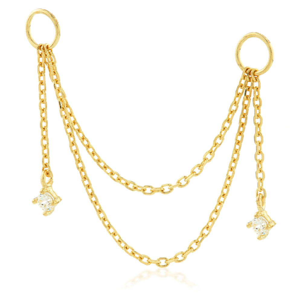 Gold Hanging Double Chain Charm with Hanging Gems