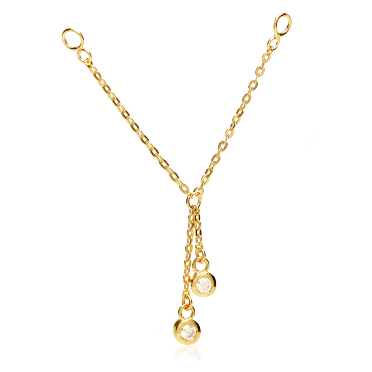 9ct Gold Hanging Chain with Double Jewelled Bezel