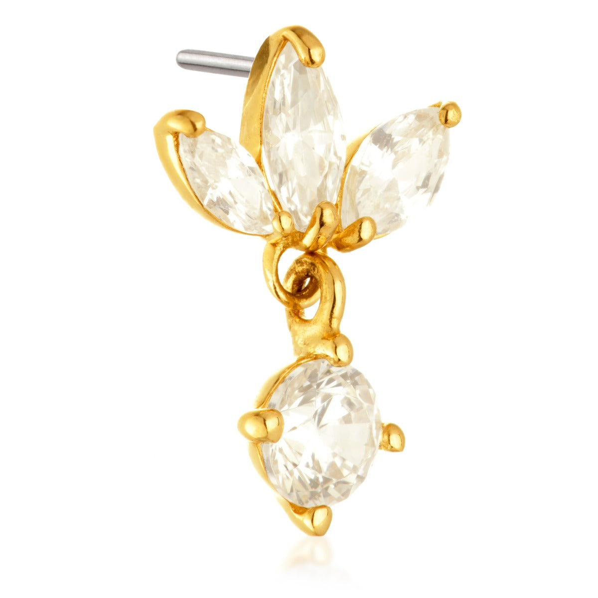 Jewelled Marquise Threadless Attachment With Hanging Gem