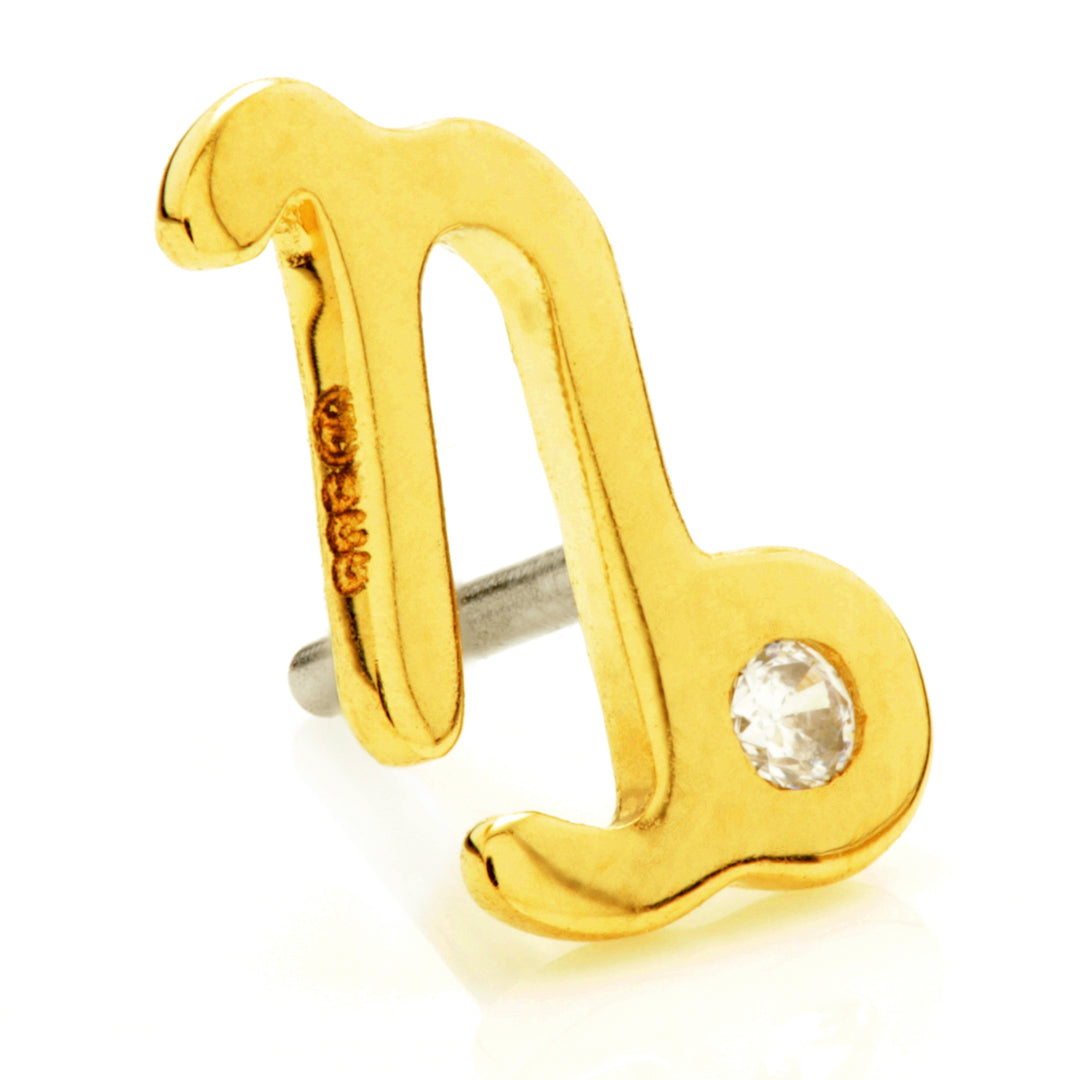 14ct Solid Gold Threadless Jewelled Zodiac Capricorn Pin Attachment