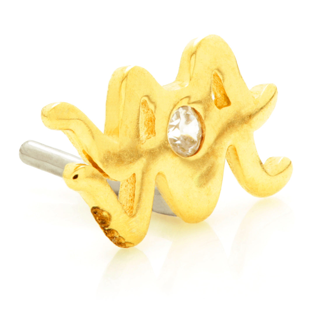 14ct Solid Gold Threadless Jewelled Zodiac Aquarius Pin Attachment
